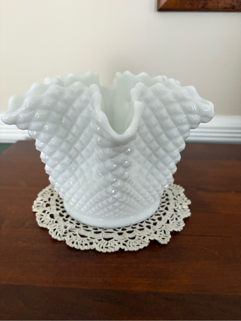 Westmoreland White Milk Glass English Hobnail Handkerchief Vase